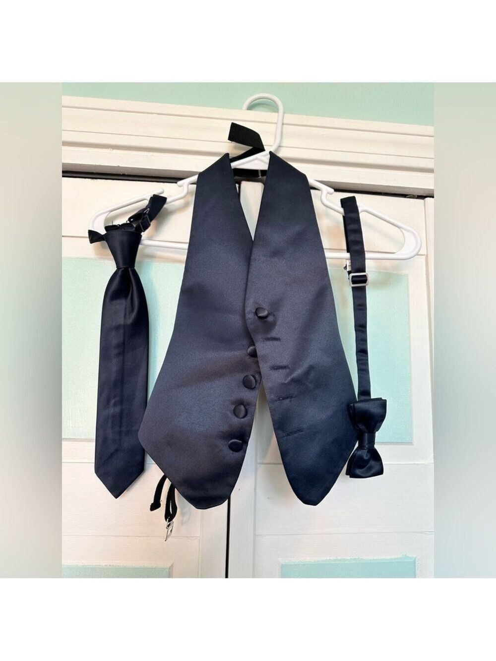 Kids Boys Satin Midnight Navy Blue Vest Wedding Fits sizes 3T 4T 5 6 with tie
